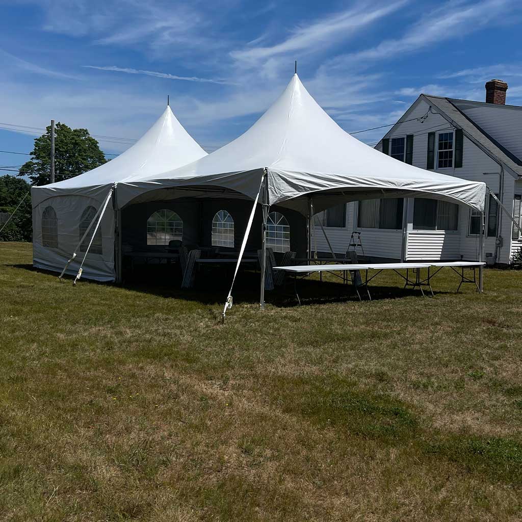 60 Person High Peak Frame Tent Party Package Cape Cod MA Grass