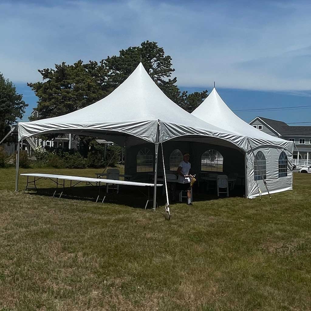 60 Person High Peak Frame Tent Party Package Cape Cod MA grass